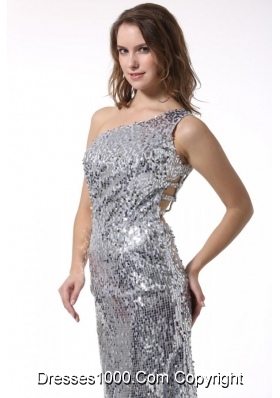 Stunning Sequin Column One Shoulder Sliver Prom Evening Dress