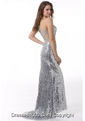 Stunning Sequin Column One Shoulder Sliver Prom Evening Dress