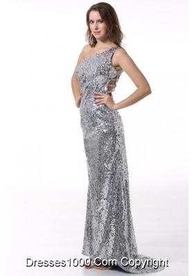 Stunning Sequin Column One Shoulder Sliver Prom Evening Dress