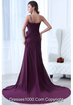 Purple One Shoulder Beading and Ruching Brush Prom Pageant Dress