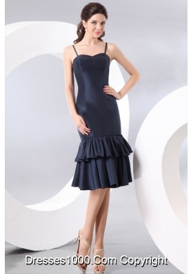 Navy Blue Spaghetti Straps Knee-length Prom Graduation Dress on Sale