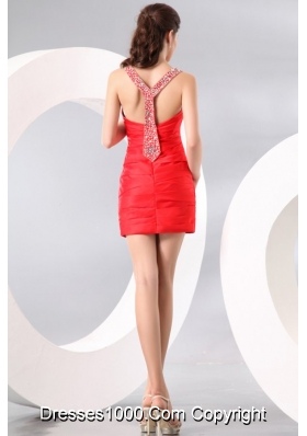 Column Straps Beading and Ruching Short Red Dresses for Prom Court