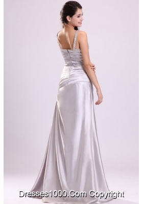 Column Straps Beading Ruching Full-length Gray Dress for Prom Queen