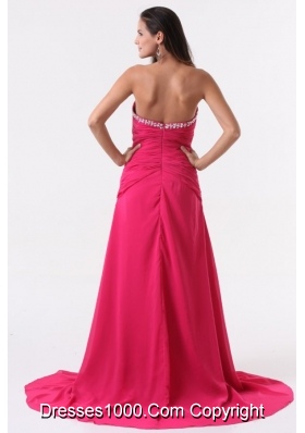 Sweetheart Beading and Ruching Hot Pink Long Prom Dress