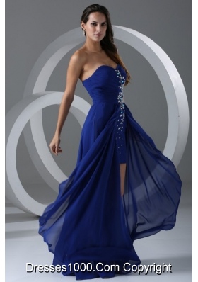 Wonderful Royal Blue Beading And Ruching Chiffon Prom Dress