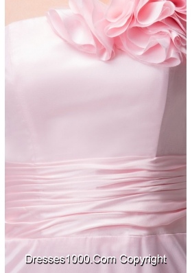 Chic Baby Pink Flower One Shoulder Empire Long Prom Pageant Dress