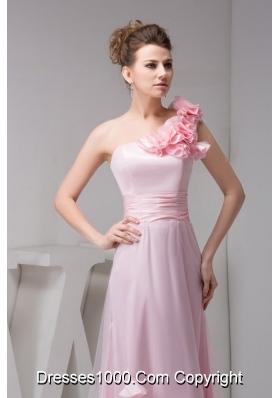 Chic Baby Pink Flower One Shoulder Empire Long Prom Pageant Dress