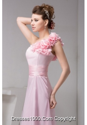 Chic Baby Pink Flower One Shoulder Empire Long Prom Pageant Dress