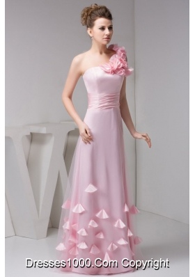 Chic Baby Pink Flower One Shoulder Empire Long Prom Pageant Dress