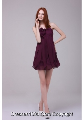 Dark Purple Strapless with Hand Made Flower Short Prom Dress