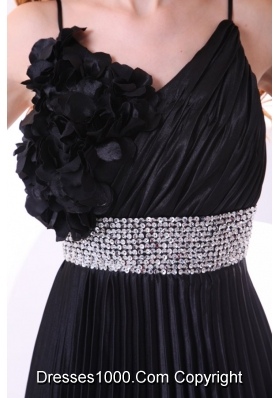 Wonderful Black Long Pleats Prom Dress with Spaghetti Straps