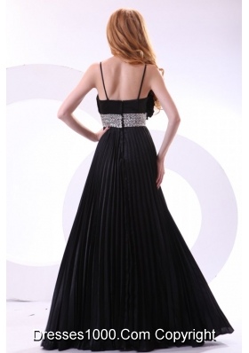 Wonderful Black Long Pleats Prom Dress with Spaghetti Straps