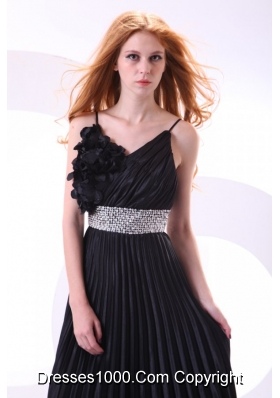 Wonderful Black Long Pleats Prom Dress with Spaghetti Straps