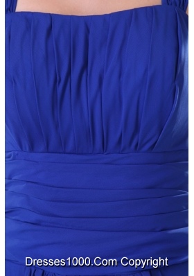 Beautiful Blue Prom Dress with Cap Sleeves and Ruches Decoration