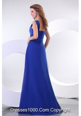 Beautiful Blue Prom Dress with Cap Sleeves and Ruches Decoration