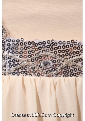 Elegant Champagne Prom Dress with Silver Sequined Fabric on Top