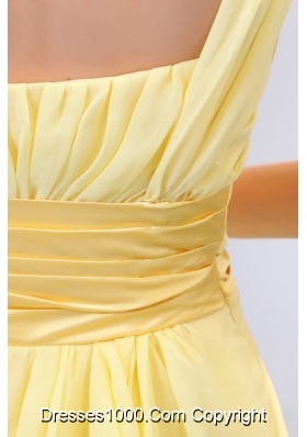 Light Yellow Empire One Shoulder Beading Chiffon Short Prom Dress