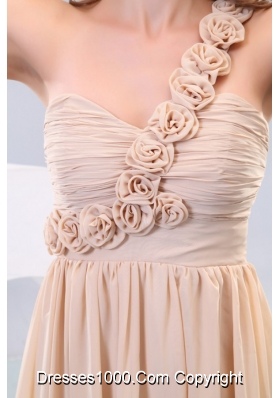 Hot One Shoulder Prom Dress with Small Flowers Accent and Ruches