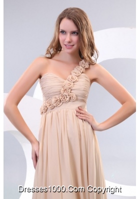 Hot One Shoulder Prom Dress with Small Flowers Accent and Ruches