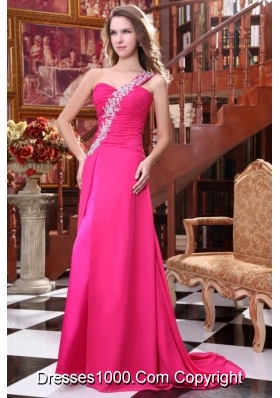 Amazing Empire One Shoulder Hot Pink Appliques Prom Dress