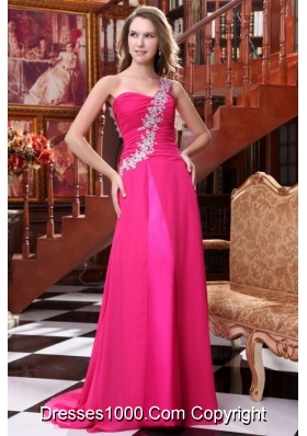 Amazing Empire One Shoulder Hot Pink Appliques Prom Dress