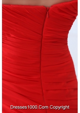 Empire Red One Shoulder Ruching Beading Chiffon Prom Holiday Dress