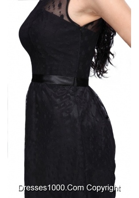 Black Empire Scoop Chiffon Knee-length Prom Formal Dress with Belt