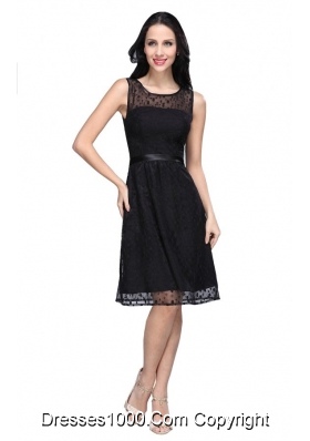 Black Empire Scoop Chiffon Knee-length Prom Formal Dress with Belt