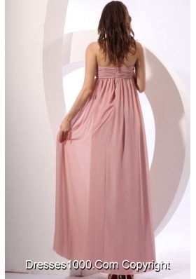 Discounted Pink Prom Dress with Ruched Bodice and Flowy Skirt