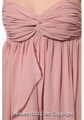 Discounted Pink Prom Dress with Ruched Bodice and Flowy Skirt