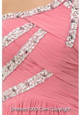 Graceful Watermelon One Shoulder Beaded Decorate Prom Gown Dress