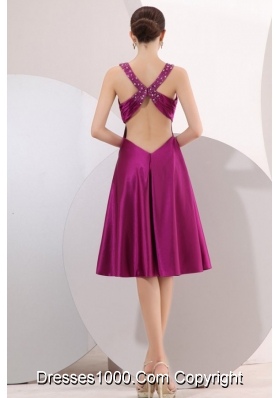 Fuchsia Column Beading and Ruching Straps Short Dresses for Prom