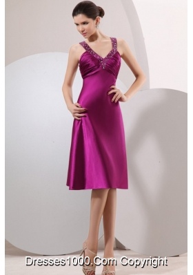 Fuchsia Column Beading and Ruching Straps Short Dresses for Prom