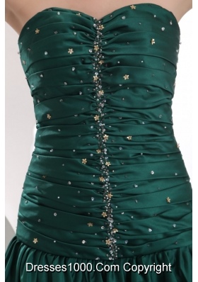 Dark Green Column Ruching and Beading Sweetheart Prom Gown Dress