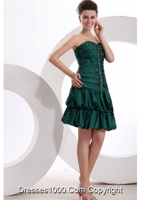 Dark Green Column Ruching and Beading Sweetheart Prom Gown Dress