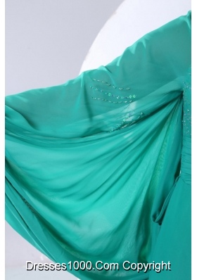 Beautiful Single Shoulder Chiffon Prom Dress in Teal with Sweep Train