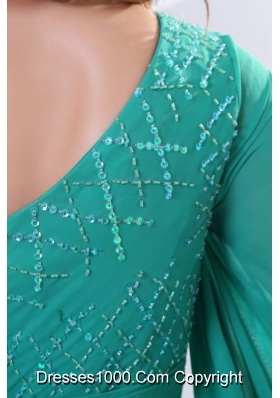 Beautiful Single Shoulder Chiffon Prom Dress in Teal with Sweep Train