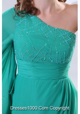 Beautiful Single Shoulder Chiffon Prom Dress in Teal with Sweep Train