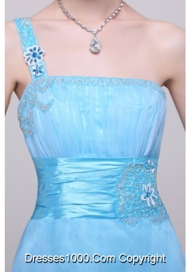 Single Shoulder High Low Ruching Organza Prom Gown in Aqua Blue