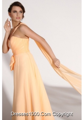 Light Yellow One Shoulder Appliques Chiffon Dresses for Prom Princess