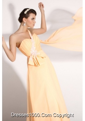 Light Yellow One Shoulder Appliques Chiffon Dresses for Prom Princess