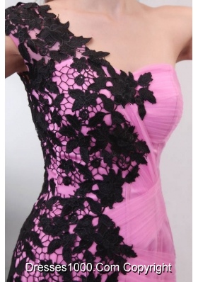 Rose Pink Mermaid Brush Train Dresses for Prom with Black Appliques