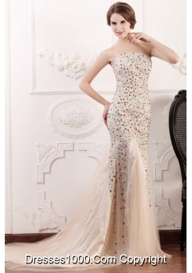 Luxurious Mermaid Prom Dress with Multi-color Beading Overlay