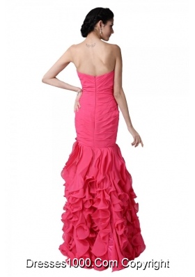 Mermaid Sweetheart Beading Ruffles Coral Red Prom Dress with High Slit