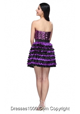 Multi-color Strapless Ruffled Layers Sequins Prom Cocktail Dress