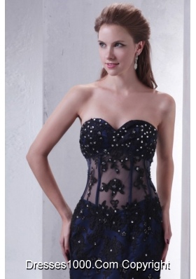 2014 Navy Blue Mermaid Sweetheart Appliques and Beading Prom Dress