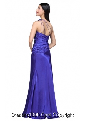 One Shoulder Beading and Ruche Column Prom Evening Dress