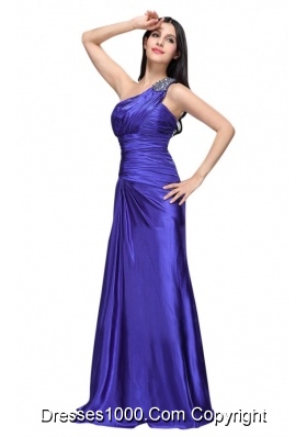 One Shoulder Beading and Ruche Column Prom Evening Dress