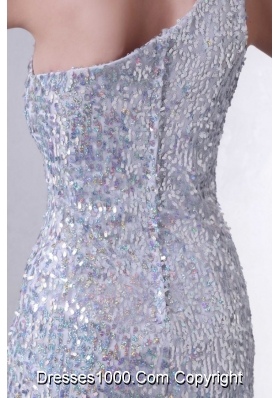 Cute Silver Mini-length One Shoulder Sequin Prom Homecoming Dress