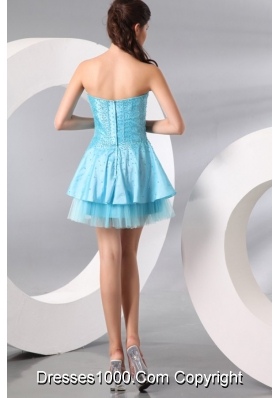 Princess Light Blue Sweetheart Mini-length Beading Prom Party Dress